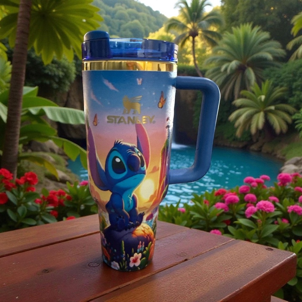 Stitch blue tumbler w/ straw